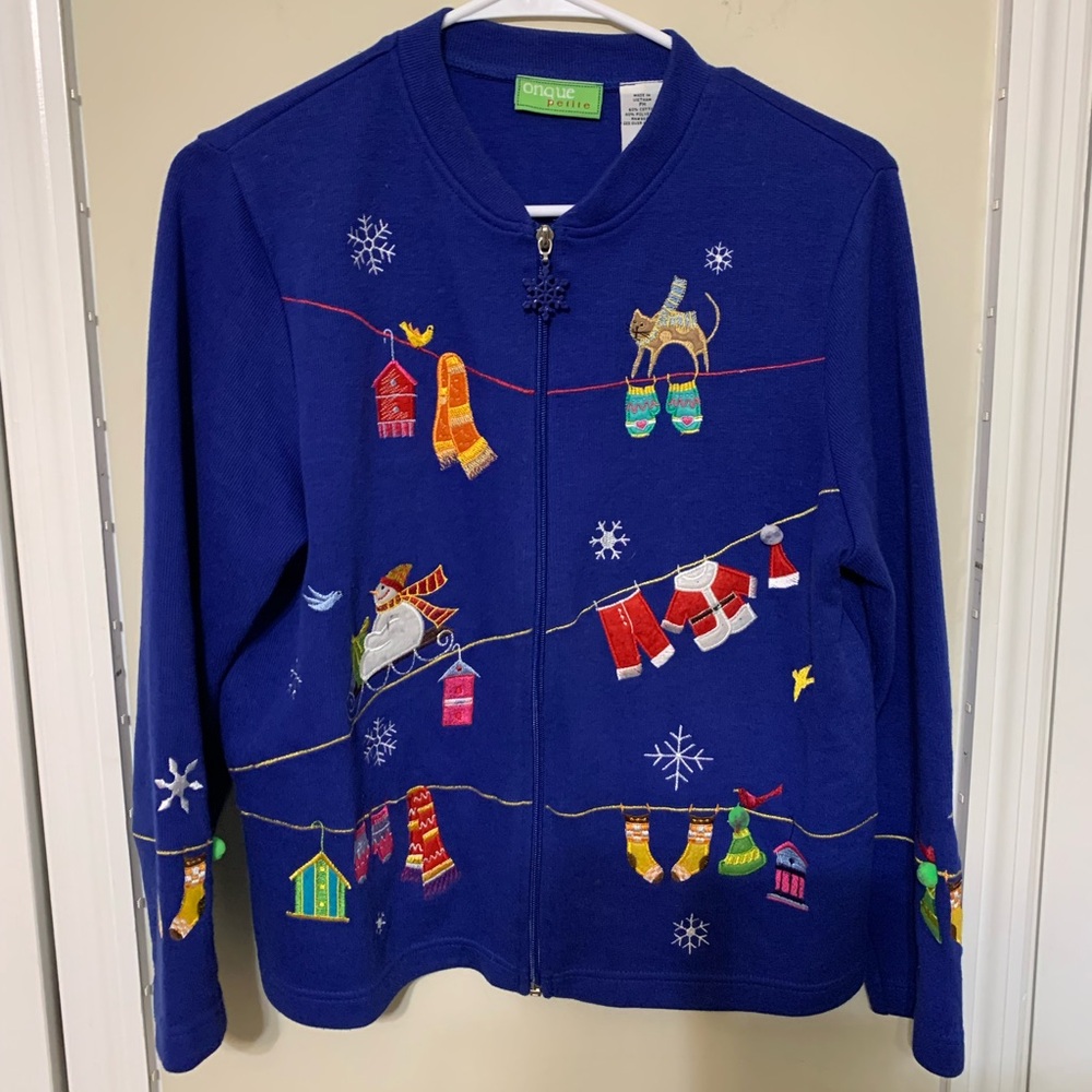 Onque Casuals Blue Festive Shirt with Holiday Embroidery
